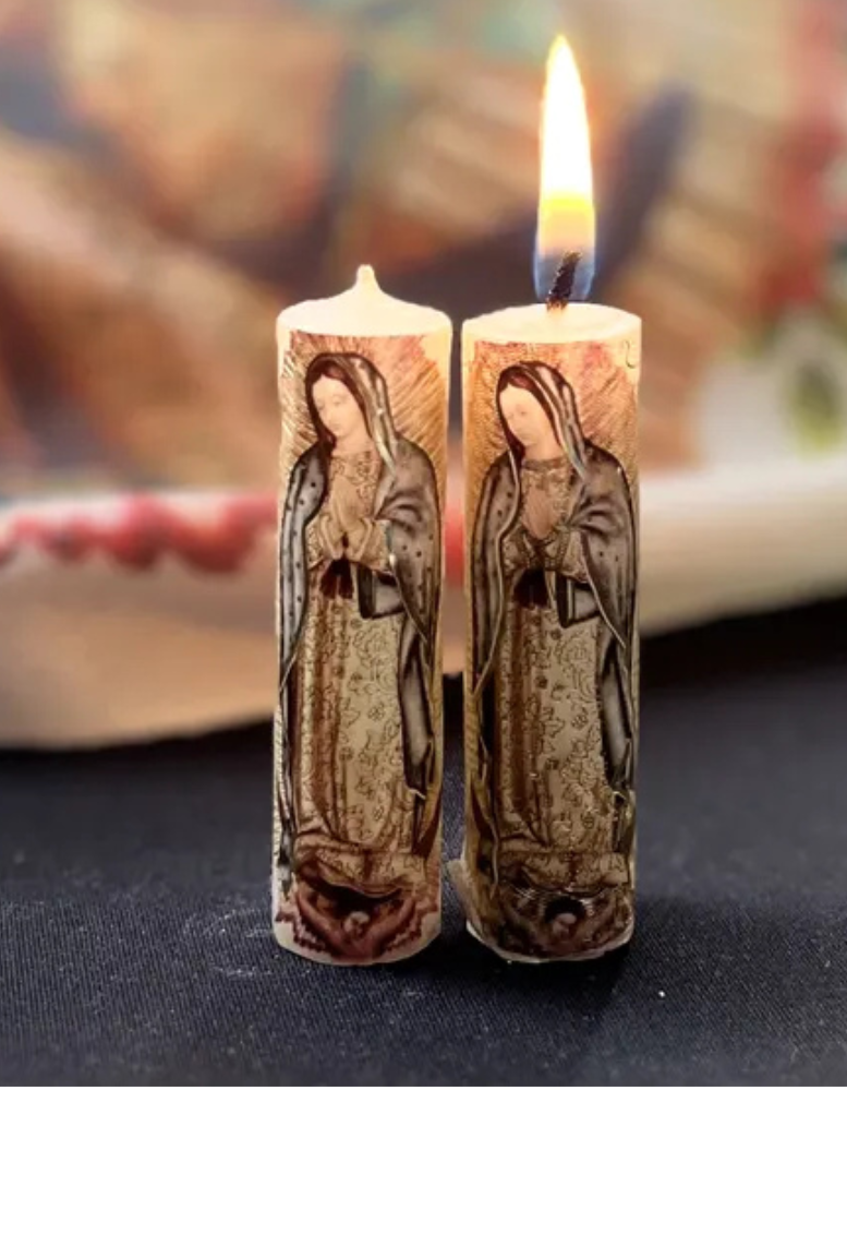 Mini Decorated Candle – Our Lady of Guadalupe
